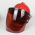 电焊面罩安全帽式防护面罩面屏打磨防飞溅焊工隔热焊帽头戴式面具 防刮擦-茶色+V型红色ABS安全帽