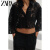ZARA24新品 女装 蕾丝短衬衫 2780998 800 黑色 XS (160/80A)