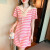 洱樱150小个子连衣裙夏天穿的2024年夏季新款领条纹女装宽松短裙气质T 粉色条纹 S