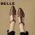 BUDDY BELLE女鞋复古时尚百搭罗马鞋包头凉鞋女2024夏季编织粗跟猪笼鞋 棕色  34