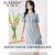 苏丽莎品牌蕾丝镂空短袖连衣裙女2024夏季新款定制高腰V领气质时尚裙子 灰蓝色 XL