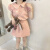 幸栀休闲风粉色套装女夏季韩版学院风可爱翻领短袖上衣短裙两件套 粉色 上衣+半身裙 xxs