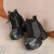 比度格林蘭品牌秋冬松糕底女鞋厚底内增高短靴女小个子12cm超高跟及踝短皮靴 黑色(单里) 33