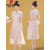 皮尔卡丹（pierre cardin）品牌新中式轻国风连衣裙2024新款夏季女装气质女神范中长款旗袍裙 米白色 XL