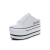 BULLS WANZE2022秋夏新款增高小白鞋女松糕跟厚底帆布女鞋时尚半拖鞋包头外穿 白色 34