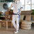 萌畔  男士唐装中国风夏季薄款短袖t恤长裤套装中式复古盘扣汉服两件 236套装-白色 M (约85~105斤可穿)
