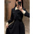 蔓尔依（MANERYI）小香风连衣裙女2024年新款春秋装韩版气质收腰显瘦假两件时尚裙子 黑色连衣裙 S