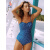三奇连体泳衣女款2024年新款爆款复古波点性感连体泳装温泉度假游泳衣 蓝色 XL