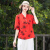 法薇琳半袖女气质中年母亲节衣服中年女装棉麻短袖文艺T恤民族风夏减龄 毛球款红色 XL(建议90-108斤)