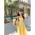 登西罗品牌法式小个子黄色吊带连衣裙女装夏季新款收腰气质长裙海边度假 黄色 S