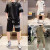 KAPPA卡帕夏季新款运动套装韩版青年男士休闲短袖短裤帅气时尚两 黑色 XL 125-135斤