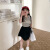 艾摩贝贝女童套装儿童洋气韩版条纹无袖上衣+工装短裙休闲两件套 条纹上衣 90cm