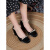 BKQU（bkqu）配裙子的女鞋百搭长裙夏季法式玛丽珍鞋单鞋婚鞋一字扣珍珠小码鞋 5cm黑色加肥 34