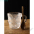 冰川纹玻璃杯 网红冰川纹玻璃杯子家用带把手柄水杯磨砂岩石茶杯 冰川水杯+木勺 0ml 0只