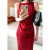 贞曼雅AXO吊带连衣裙2023夏季新款轻奢一字肩设计感无袖开叉长裙 红色 m