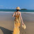 右客海边度假沙滩裙子女夏季油画感吊带裙修身显瘦印花无袖连衣裙三亚 L
