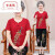 古鑫鳯中老年人夏装女奶奶装短袖棉麻套装-岁妈妈装恤太太老人衣服 2082皮红(套装) XL(建议80-100斤)