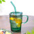 欧洲品质绿带把水杯吸管原色大容量兰特ins风咖啡杯 玻璃杯吸管杯