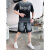 POPANAL香港潮牌2024夏季新款字母印花时尚两件套男士韩版拼色休闲套装潮 黑色套装 M(100-125斤)