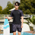 Yosoci分体泳衣男士两件套短袖双层五分裤潜水服冲浪服温泉泳装速干弹性 黑色 3XL