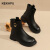 珂卡芙（KEKAFU）短靴女2024冬季新款加绒黑色小个子时尚英伦风女靴 黑色跟高3cm 单层 38