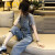 KCV 香港潮牌欧洲站小个子条纹宽松牛仔背带裤女年夏季新款薄款套装 蓝色 S