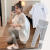革曼孕妇装夏装套装外出时尚款洋气纯棉孕妇短袖T恤上衣小个子连衣裙 白色上衣+灰色托腹裤 2XL(建议140-160斤)