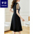 罗冠法式显瘦连衣裙2024年新款女夏季赫本风高级感气质收腰假两件裙子 黑色 2XL130-143斤