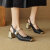 莫琳蔓（MOLINMAN）一字带方头浅口玛丽珍鞋女2024夏季拼色中跟时尚法式仙女扣带女鞋 黑色 33