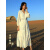 雅格罗伊适合去新疆西藏云南旅游的衣服沙漠长裙西藏云南旅游穿搭拍照衣服 白色 单排扣裙 S