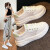 AI牛皮小白鞋女2024夏季新款厚底内增高运动鞋休闲板鞋软底透气网鞋 白绿色 37