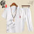 UOSU夏季中国风印花套装棉麻民族短袖男士T恤刺绣短裤两件套 白色-短裤 M（体重85-105斤)