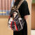 帕美莎 印花大容量双肩包2024新款女时尚休闲牛津布背包旅行书包 [大号动感黑色]可放14寸电脑