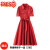JIANDIRUN法式气质轻熟风红色喜庆短袖连衣裙夏季女装修身衬衫裙子 红色 M