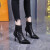 汀曼莲短靴女冬季新款尖头高跟设计感皮带扣拼接细跟瘦瘦靴 卡其色跟高8 cm 34