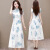 骆骐亚（cmlziua）2023年夏季气质时尚韩版印花洋气优雅新款连衣裙女修身旗袍裙子 蓝花 XL