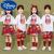 迪士尼（Disney）六一儿童表演服国风啦啦队国潮汉服套装合唱班服幼儿园舞蹈演出服 盘扣上衣+仙鹤短裙+字母红袜 130