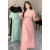 天颛律动莫兰迪大码女装300斤法式粉色连衣裙女夏季胖mm修身收腰气质 绿色 XL 建议120-150