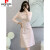 皮尔卡丹粉色旗袍新款2023中式国风秋冬年轻少女加绒加厚改良小个子连衣裙 粉色 S