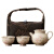 HYWLKJ草木灰小雏菊陶瓷功夫茶具便携旅行茶具一壶两杯家用泡茶套装 织锦茶具布包_深咖色