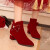瑞央冬季结婚鞋子女秀禾中式结婚靴子红色高跟鞋粗跟结婚靴子冬天 双碟款3cm珍珠跟/靴 酒红色 37