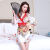 月沅织和服女日式连衣裙A字性感低胸碎花蝴蝶结喇叭袖中袖日本料理工作 白色 S