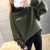 珍妮羊女新款秋冬高领加绒加厚宽松韩版毛衣拼接假二件卫衣 军绿色 S 65-80斤