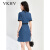 VKHV品牌牛仔连衣裙女2024夏季新款高品质设计感时髦休闲提花裙子 蓝色 L