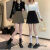 诗莉奥（SHILIAO）半身裙设计感双扣高腰短裙2023新款黑色百搭裙子女夏季A字百褶裙 黑色 L(105-115斤)