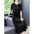 贝卓莱轻奢品牌2022高端连衣裙夏装新款女装复古气质长裙子 黑色 4XL150-160斤