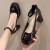 初拉缇法式黑色高跟鞋女2024年新款设计感小众气质秋冬软皮细跟尖头单鞋 乳白色 35