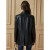 唐可娜儿2024春夏新品女经典挺括PU绗棉皮衣夹克西装外套女装 黑色 S(155/80A)