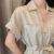 MTGP夏季穿的带领有领子短袖女士衬衫连衣裙2024纯色复古长裙韩版工装 卡其色 L115125斤