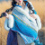 俞兆林（YUZHAOLIN）毛领民族风披肩斗篷气质女针织围巾新疆西藏云南旅游外搭毛衣披风 蔚蓝色--[4毛球民族风披肩]